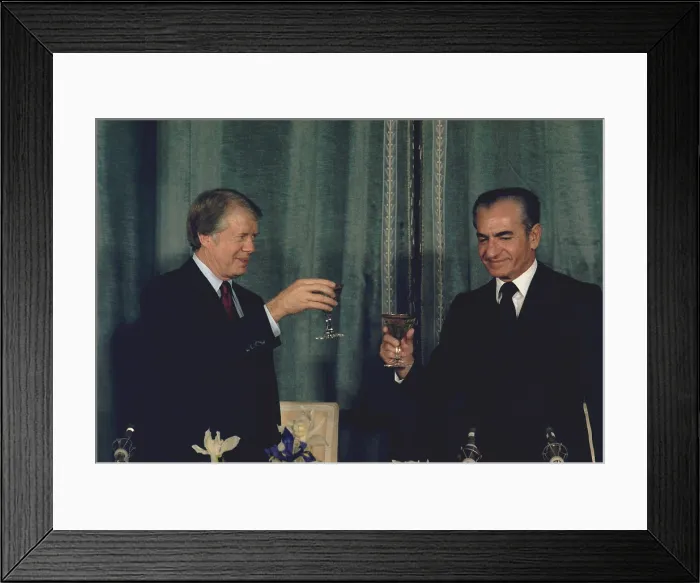 Framed Print : At the Tehran palace on New Year's Eve 1977 President Carter raised a toast to Iran which was Under the great leadership of the Shah an island of stability in one of