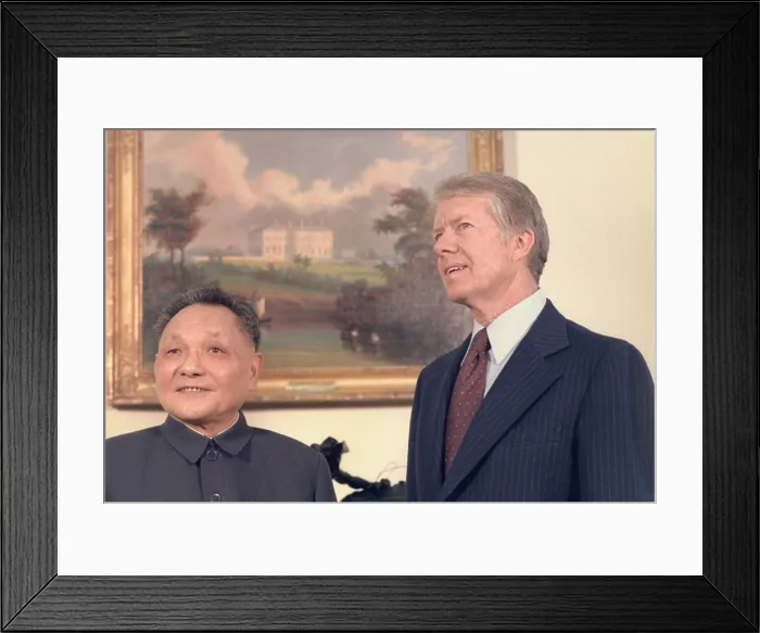 Framed Print : Deng Xiaoping and Jimmy Carter in the Oval Office during the Chinese Vice Premier's nine day state visit in January 1979