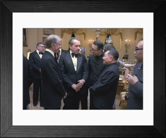 Framed Print : Jimmy Carter Richard Nixon and Deng Xiaoping during the state dinner for the Vice Premier of China. Jan. 29 1979