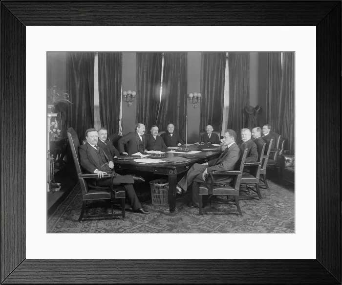 Framed Print : President Theodore Roosevelt, seated at left, with members of his cabinet. Ca. 1901 Framed Print : President Theodore Roosevelt, seated at left, with members of his cabinet. Ca. 1901