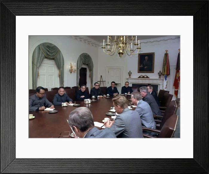 Framed Print : Chinese Vice Premier Deng Xiaoping and US President Jimmy Carter in a high level meeting with senior advisors during Deng's State Visit in January 1979 Framed Print : Chinese Vice Premier Deng Xiaoping and US President Jimmy Carter in a high level meeting with senior advisors during Deng's State Visit in January 1979