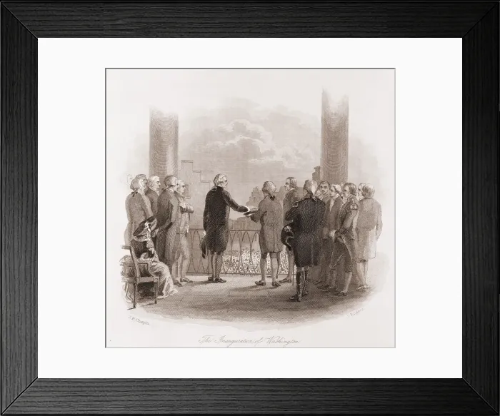 Framed Print : The Inauguration of Washington. Swearing in ceremony at New York's Federal Hall April 30 1789. 1860 engraving by John Rogers