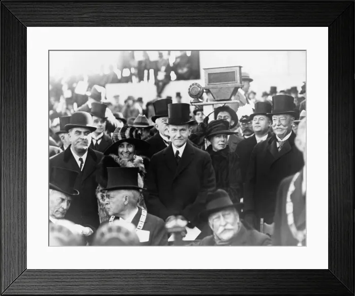 Framed Print : Vice President Calvin Coolidge laying the cornerstone of Masonic Memorial to George Washington. The group includes, Mrs Framed Print : Vice President Calvin Coolidge laying the cornerstone of Masonic Memorial to George Washington. The group includes, Mrs