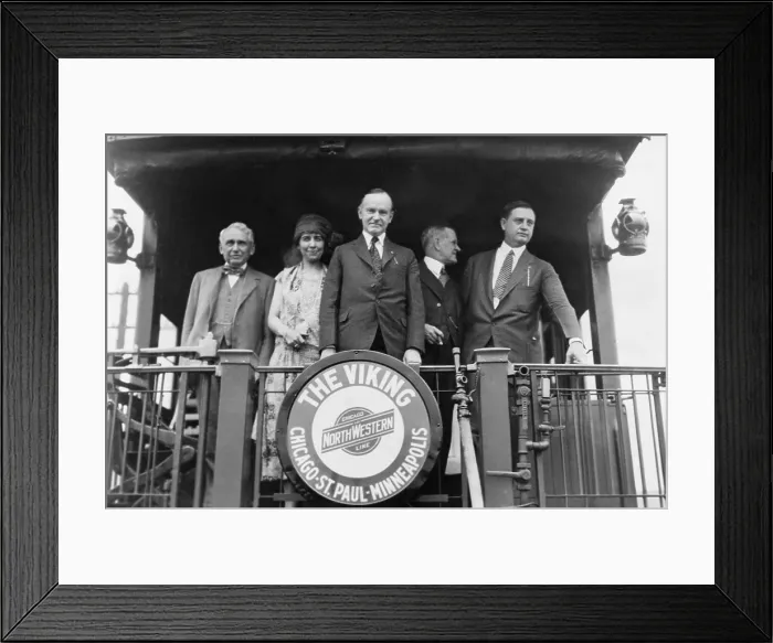 Framed Print : President Coolidge (1872-1933), on whistle stop train tour of Minnesota in 1925 Framed Print : President Coolidge (1872-1933), on whistle stop train tour of Minnesota in 1925