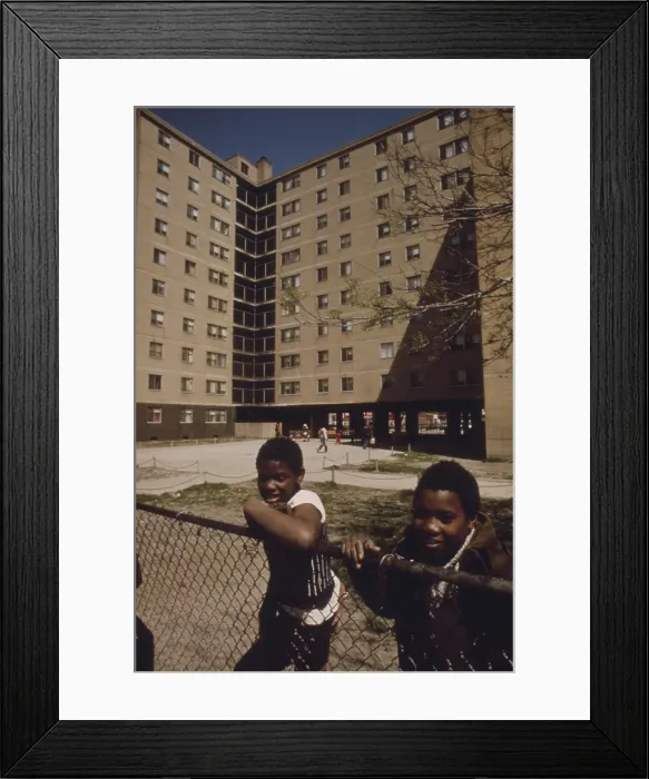 Framed Print : African American children outside the Chicago Housing Authority's Stateway Gardens public housing