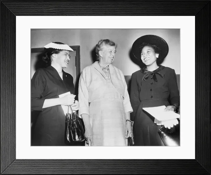 Framed Print : Eleanor Roosevelt, with two African American civil rights activists, Autherine Lucy, first black student to attend the University of Alabama, and Rosa Parks (left)