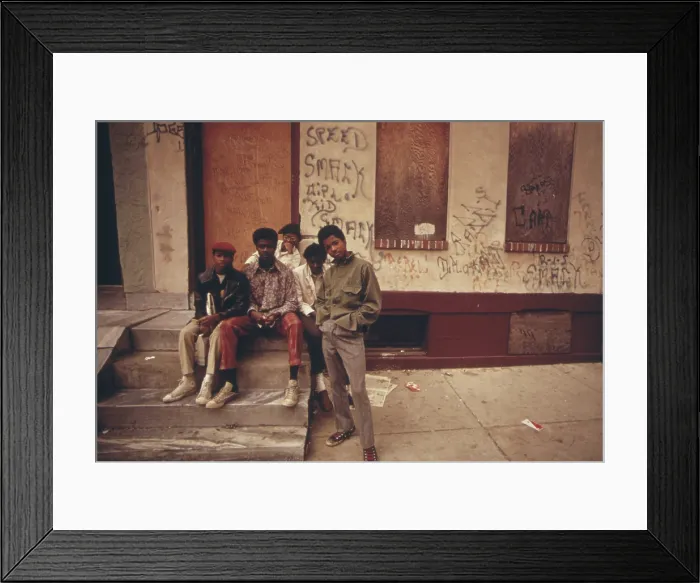 Framed Print : African American teenage street gang members in North Philadelphia. Ca. 1975 Framed Print : African American teenage street gang members in North Philadelphia. Ca. 1975