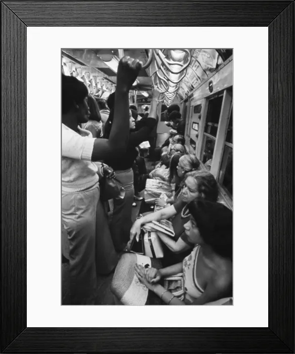 Framed Print : New York Subway. Passengers commuting on a Lexington Avenue Subway in the 1970s. May 1973 Framed Print : New York Subway. Passengers commuting on a Lexington Avenue Subway in the 1970s. May 1973