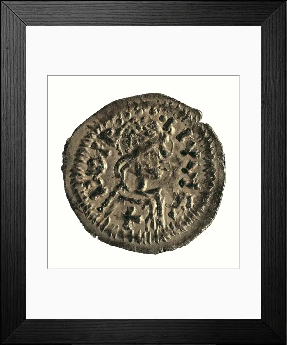 Framed Print : Hispanic-Visigothic triens of Ergica and Wittiza. Coin. SPAIN. Barcelona. Numismatic Cabinet of Catalonia. AISA / Everett Collection**US SALES ONLY**