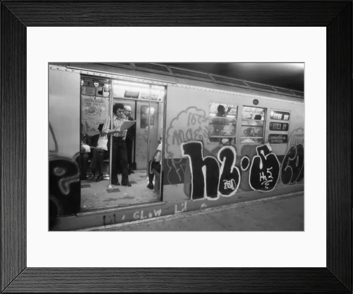 Framed Print : New York City Subway. Graffiti on a subway car on the Lexington Avenue Line in New York City