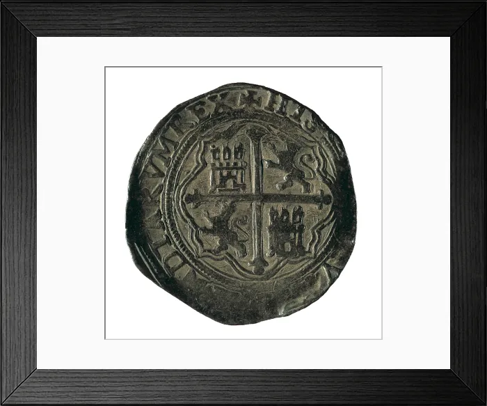 Framed Print : Spanish 'real de a 2' coin (Sevilla, 1704). Coin. SPAIN. Barcelona. Numismatic Cabinet of Catalonia. AISA / Everett Collection**US SALES ONLY**