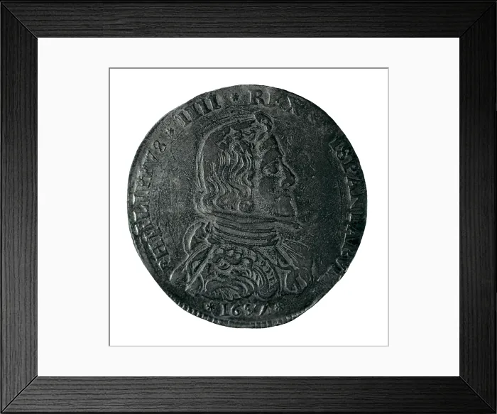 Framed Print : 100 soldi scudo with portrait of Philip IV of Spain (Milan, 1657). Coin. SPAIN. Barcelona. Numismatic Cabinet of Catalonia. AISA / Everett Collection**US SALES ONLY** Framed Print : 100 soldi scudo with portrait of Philip IV of Spain (Milan, 1657). Coin. SPAIN. Barcelona. Numismatic Cabinet of Catalonia. AISA / Everett Collection**US SALES ONLY**