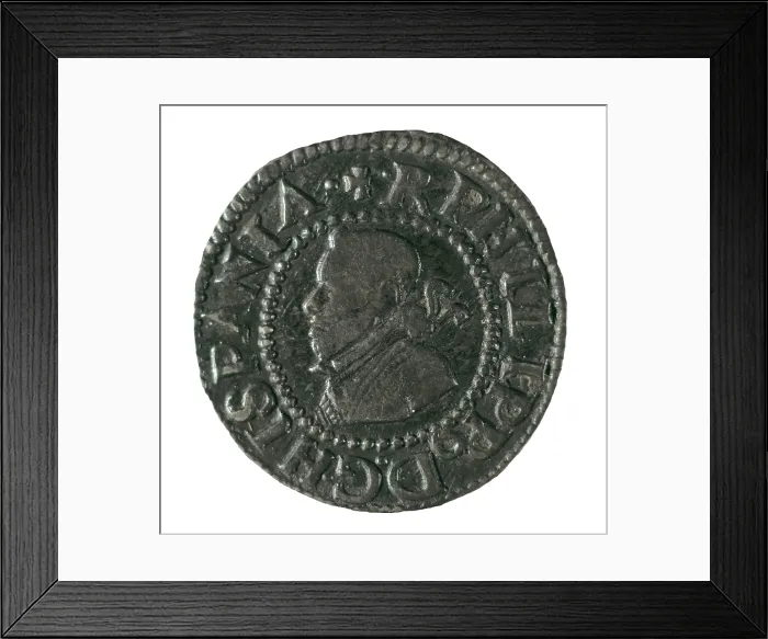Framed Print : Spanish real with portrait of Philip IV, minted in Barcelona (1631). Coin. SPAIN. Barcelona. Numismatic Cabinet of Catalonia. AISA / Everett Collection**US SALES ONLY**