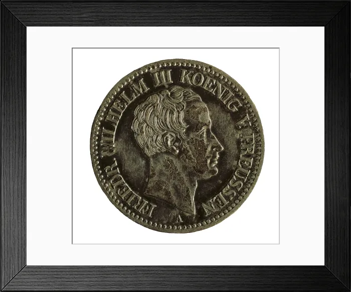 Framed Print : Thaler, silver coin with portrait of Friedrich Wilhelm III of Prussia (Berlin, 1828).. Coin. SPAIN. Barcelona. Numismatic Cabinet of Catalonia