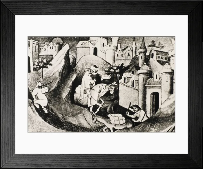 Framed Print : Polo, Marco (1254-1324). 'Book of World Wonders', manuscript edition in French (14th c.). The city of Pekin. Gothic art. Miniature Painting. FRANCE. Paris
