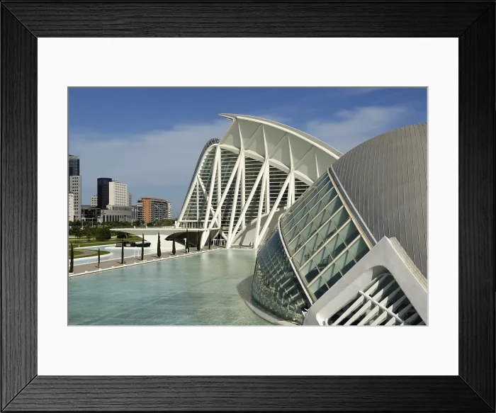 Framed Print : SPAIN. Valencia. City of Arts and Sciences. L'Hemisfric (foreground, 1998) and the Prince Felipe Science Museum (2000), buildings by Santiago Calatrava