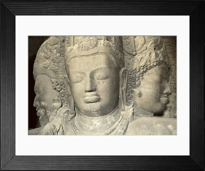 Framed Print : INDIA. Bombay. Elefanta. Elephanta Caves. Trimurti of Shiva in the main cave, 7th-8th c A.D