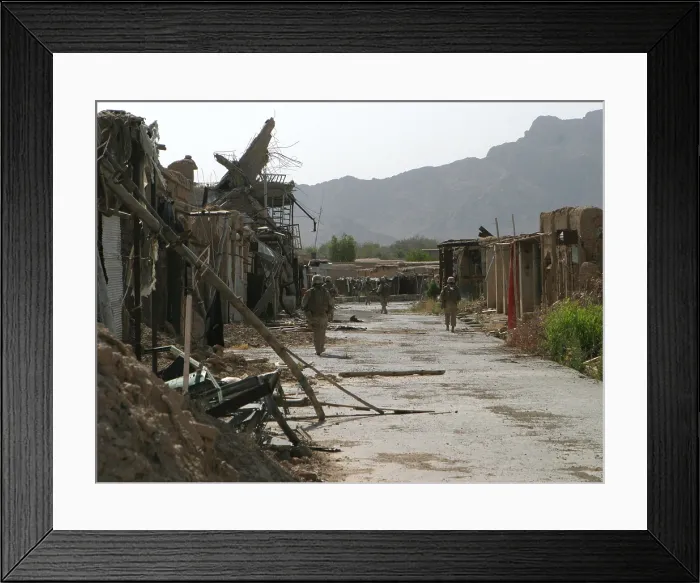 Framed Print : U.S. Marines conduct a patrol in the city of Now Zad Helmand province Afghanistan. June 8 2008. Photo by:Everett Collection(BSLOC_2011_6_69)