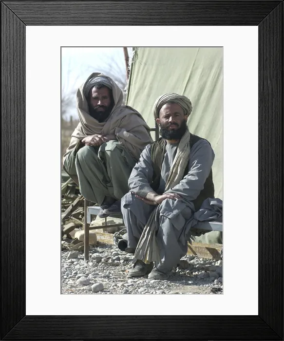 Framed Print : Southern Alliance fighters outside the Kandahar International Airport during the first months after the al Qaeda 9 / 11 terrorist attacks. Jan