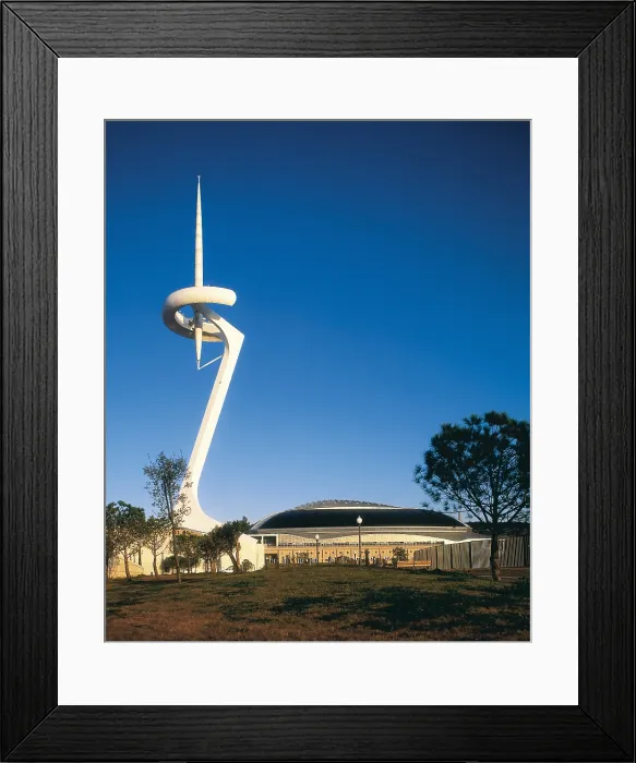 Framed Print : CALATRAVA, Santiago (1951). Telefonica Tower. 1992. SPAIN. CATALONIA. Barcelona. Montjuic. Telefonica Tower and Sant Jordi Palace. Architecture Framed Print : CALATRAVA, Santiago (1951). Telefonica Tower. 1992. SPAIN. CATALONIA. Barcelona. Montjuic. Telefonica Tower and Sant Jordi Palace. Architecture