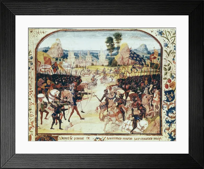 Framed Print : Picture of the Chroniques by Jean Froissart. Battle of Maupertuis, or Poitiers, between John II 'the Good' of France and Edward, the Black Prince (fol 207) Framed Print : Picture of the Chroniques by Jean Froissart. Battle of Maupertuis, or Poitiers, between John II 'the Good' of France and Edward, the Black Prince (fol 207)