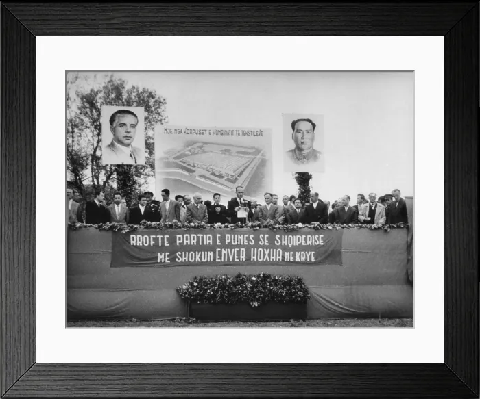 Framed Print : Large posters of Albania Enver Hoxha and Mao Tse-tung at an Albania government ceremony in 1963