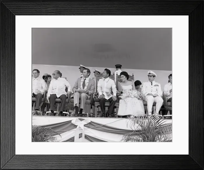 Framed Print : Clark Air Force Base turnover ceremonies on Mar. 14 1979. L-R Foreign Minister of the Philippines Carlos P. Romulo U.S. Ambassador Richard W. Murphy Philippine President and Mrs