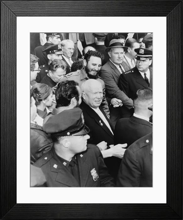 Framed Print : Fidel Castro and Nikita Khrushchev in the midst of a New York City crowd during the 1960 United Nations General Assembly
