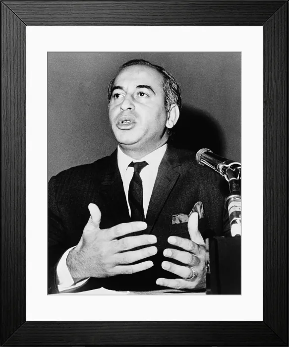 Framed Print : Zulfikar Bhutto at a 1965 press conference at the United Nations. He served as Pakistan's Prime Minister and President and founded the Pakistan Peoples Party Framed Print : Zulfikar Bhutto at a 1965 press conference at the United Nations. He served as Pakistan's Prime Minister and President and founded the Pakistan Peoples Party