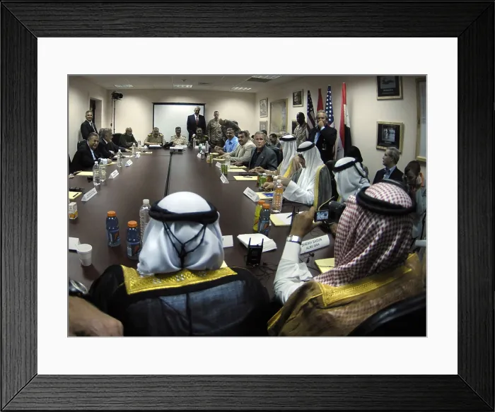 Framed Print : President George W. Bush meets with sheiks and tribal leaders from the Iraq's Al Anbar province. He spoke of civil and military progress on Sept Framed Print : President George W. Bush meets with sheiks and tribal leaders from the Iraq's Al Anbar province. He spoke of civil and military progress on Sept