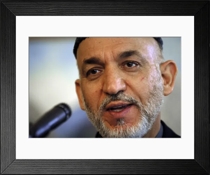 Framed Print : President of Afghanistan Hamid Karzai at a press conference with Secretary of Defense Robert M Framed Print : President of Afghanistan Hamid Karzai at a press conference with Secretary of Defense Robert M