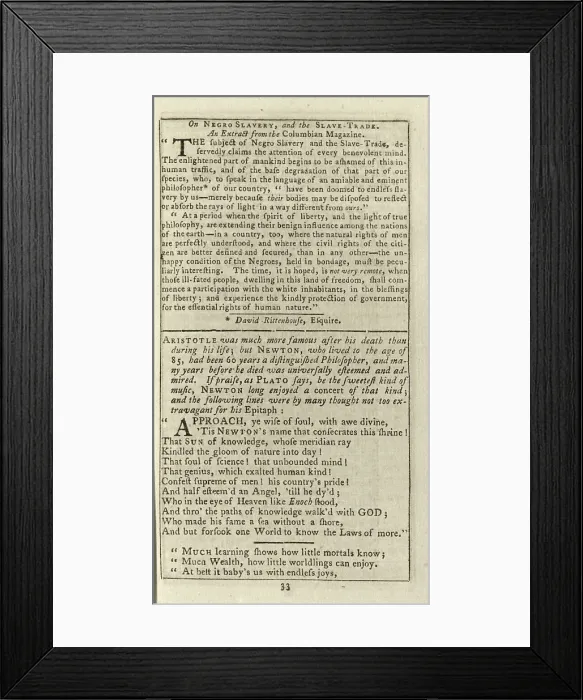 Framed Print : Interior page, with an abolitionist article, from a 1792 Almanac published by Benjamin Banneker (1731-1806) one of the first African American intellectuals Framed Print : Interior page, with an abolitionist article, from a 1792 Almanac published by Benjamin Banneker (1731-1806) one of the first African American intellectuals