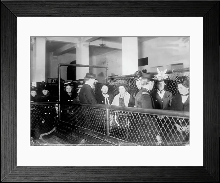 Framed Print : Immigration. Female European immigrants being processed at Ellis Island, ca. 1907 Framed Print : Immigration. Female European immigrants being processed at Ellis Island, ca. 1907