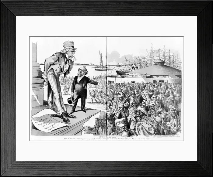 Framed Print : Immigration, Where the Blame Lies, Uncle Sam views new immigrants, including the German socialist, Russian anarchist and Italian brigand Framed Print : Immigration, Where the Blame Lies, Uncle Sam views new immigrants, including the German socialist, Russian anarchist and Italian brigand