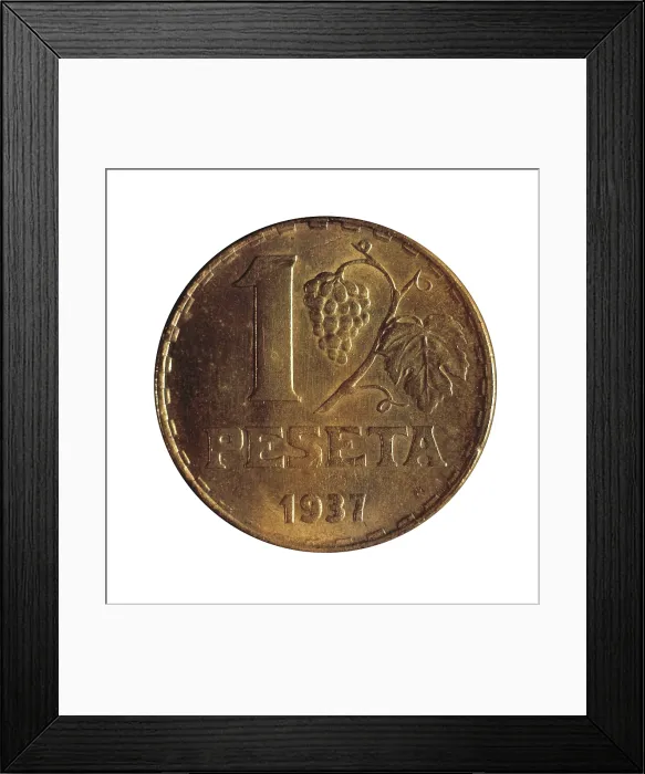 Framed Print : 1 peseta coin (Spain1937). SPAIN. Barcelona. National Art Museum of Catalonia. AISA / Everett Collection (36161)**US SALES ONLY**