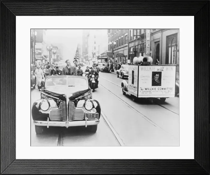 Framed Print : Henry Wallace, Franklin Roosevelt's Democratic vice presidential candidate, in a motorcade in Rochester, New York, as a Republican opponent Framed Print : Henry Wallace, Franklin Roosevelt's Democratic vice presidential candidate, in a motorcade in Rochester, New York, as a Republican opponent