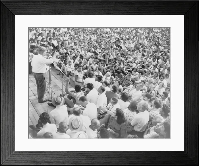 Framed Print : Henry Wallace, Progressive Party presidential candidate, speaking to large audience integrated audience in New Jersey Framed Print : Henry Wallace, Progressive Party presidential candidate, speaking to large audience integrated audience in New Jersey