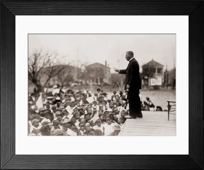 Framed Print : Booker T. Washington (1856-1915), speaking to an African American school children Framed Print : Booker T. Washington (1856-1915), speaking to an African American school children