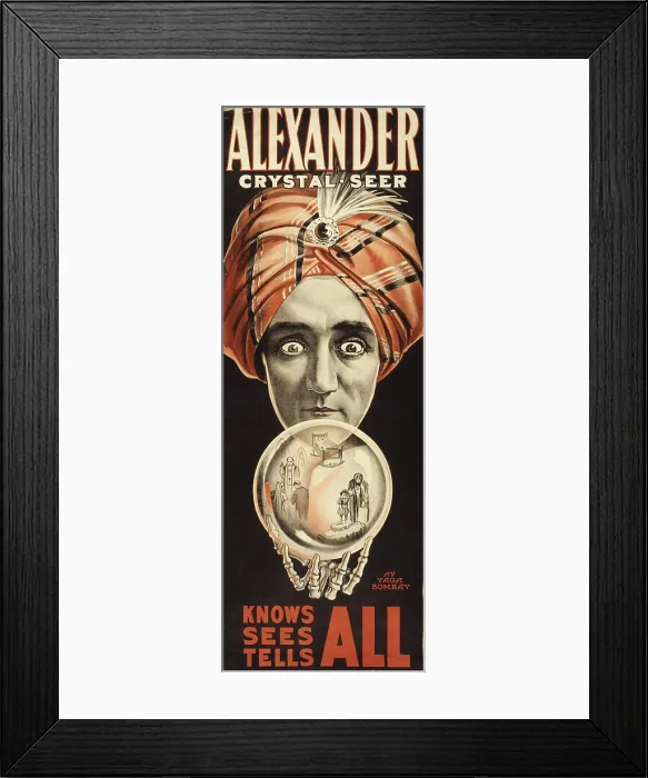Framed Print : Poster for Alexander's magic act of mentalism and psychic reading claims the crystal seer knows, sees, tells all