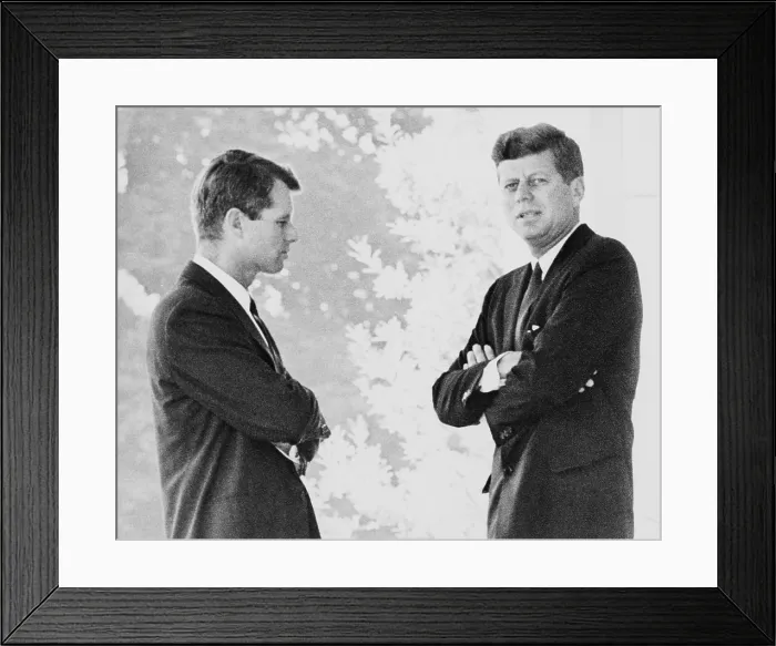 Framed Print : Brothers Robert F. and John F. Kennedy, portrait, standing on the White House portico. Ca. 1962 Framed Print : Brothers Robert F. and John F. Kennedy, portrait, standing on the White House portico. Ca. 1962