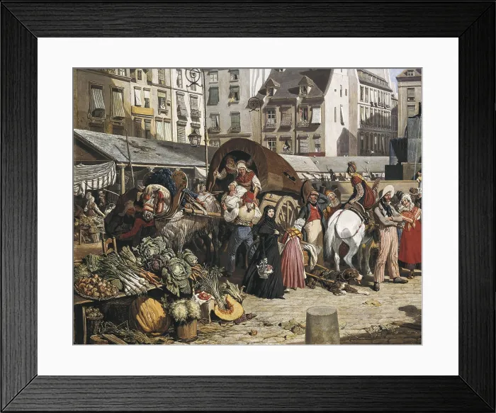 Framed Print : CHALON, John James (1778-1854). Market and Fountain of the Innocents. Paris 1823. 1823. Left detail. Oil on canvas. FRANCE. Paris. Musee Carnavalet (Carnavalet Museum)