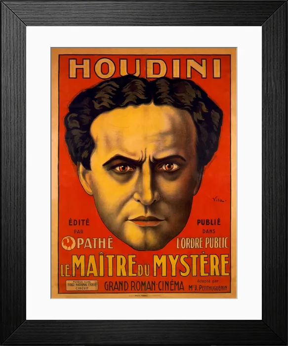 Framed Print : French poster advertising Harry Houdini's serial movie, le matre du mystre, Master of Mystery, 1915