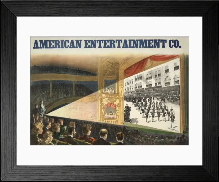 Framed Print : Advertisement of the American Entertainment Co. screening of an early motion picture in an opera house Framed Print : Advertisement of the American Entertainment Co. screening of an early motion picture in an opera house