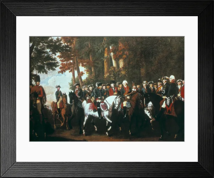 Framed Print : FREDERICK II 'the Geat' (1712-1786). King of Prussia (1740-1786). Frederick II returning from maneuvers in Prussia. Panel ca. 1785. German School. Neoclassicism. Oil Framed Print : FREDERICK II 'the Geat' (1712-1786). King of Prussia (1740-1786). Frederick II returning from maneuvers in Prussia. Panel ca. 1785. German School. Neoclassicism. Oil