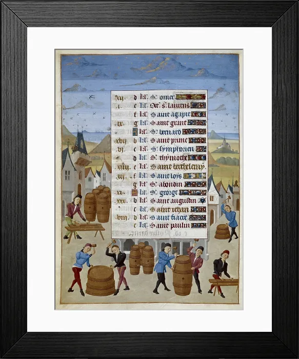 Framed Print : ADELAIDA DE SABOYA, Maestro de(15th c.); JEAN ROLIN, Maestro de(15th c.). The Hours of Adelaide of Savoy, Duchess of Burgundy. 1460-1465. Month of August. Manufacture of barrels Framed Print : ADELAIDA DE SABOYA, Maestro de(15th c.); JEAN ROLIN, Maestro de(15th c.). The Hours of Adelaide of Savoy, Duchess of Burgundy. 1460-1465. Month of August. Manufacture of barrels
