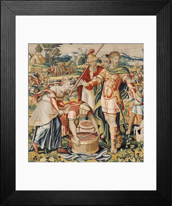 Framed Print : The History of Hannibal: The plunder of Cannae. ca. 1570. The Carthaginians lay before Hannibal the rings of the vanquished in the battle of Cannae in 216 BC. Detail Framed Print : The History of Hannibal: The plunder of Cannae. ca. 1570. The Carthaginians lay before Hannibal the rings of the vanquished in the battle of Cannae in 216 BC. Detail