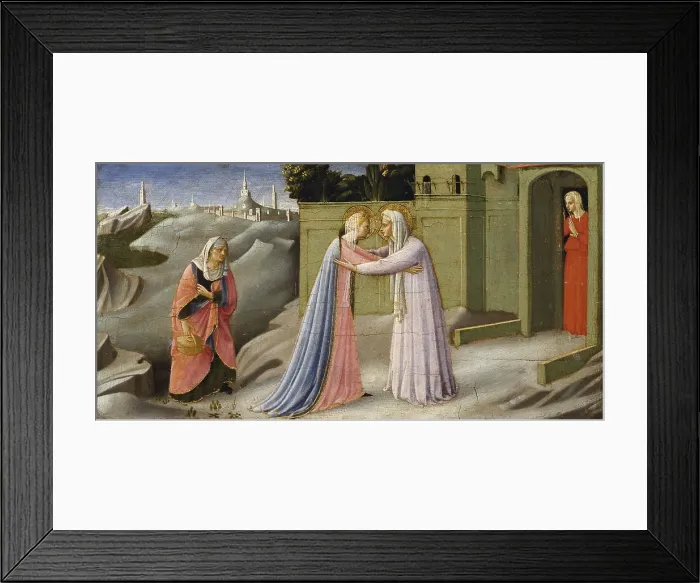 Framed Print : ANGELICO, Fra (1387-1455). The Annunciation. 1430s. Detail of the predella depicting the Visitation. Renaissance art. Quattrocento. Tempera on wood. ITALY. San Giovanni Valdarno