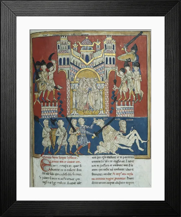 Framed Print : Beatus of San Pedro de Cardena. 1175 - 1185. Folio 106r. The Antichrist kills the two witnesses