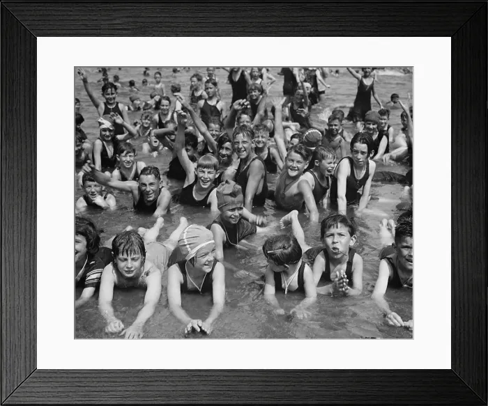 Framed Print : Crowd of children, boys and girls, having fun at Washington, D.C. beach in 1923 Framed Print : Crowd of children, boys and girls, having fun at Washington, D.C. beach in 1923