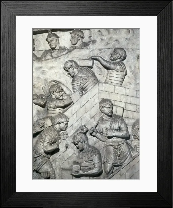 Framed Print : APOLLODORUS OF DAMASCUS (60-129). Column of Trajan. 110. ITALY. Rome. Forum of Trajan. First Dacian War. III Campaign. Roman legionaries built a fortified camp. Roman art